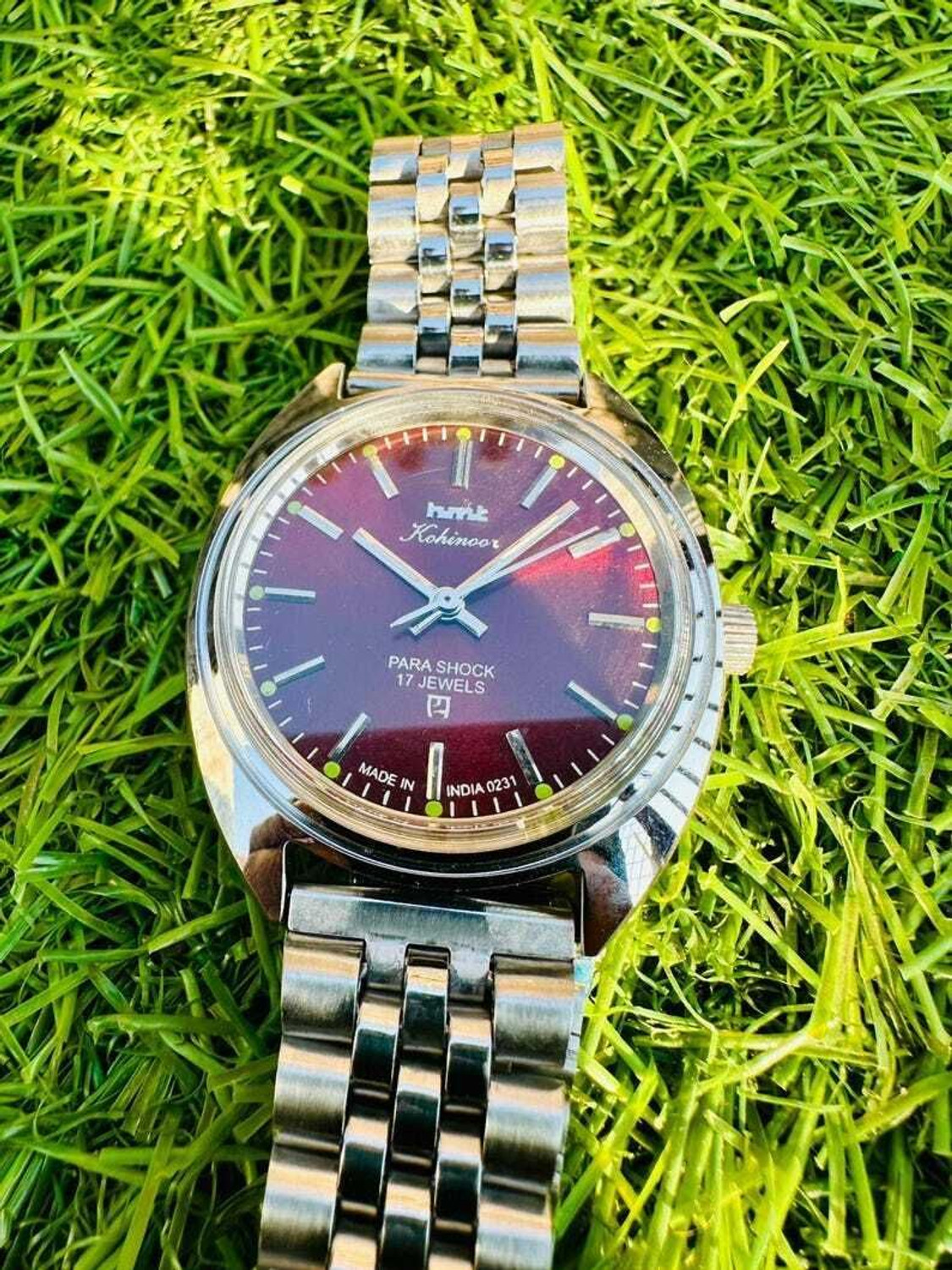 Image of TimeNest Classic | Dress | Formal | Luxury Vintage Kohinoor Burgundy Dial Para Shock 17 Jewels Hand Winding Men's Watch Analog Watch - For Men