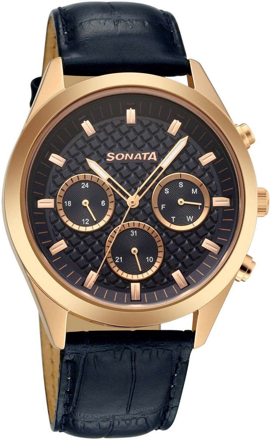 Image of SONATA Summit Summit Multifunction Blue Dial Leather Strap Analog Watch - For Men