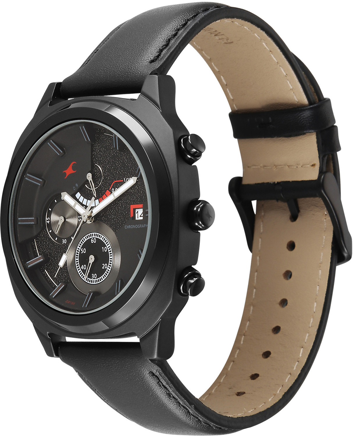 Image of Fastrack Kronos 3 Kronos 3 Quartz Black Dial Black Leather Strap Analog Watch - For Men