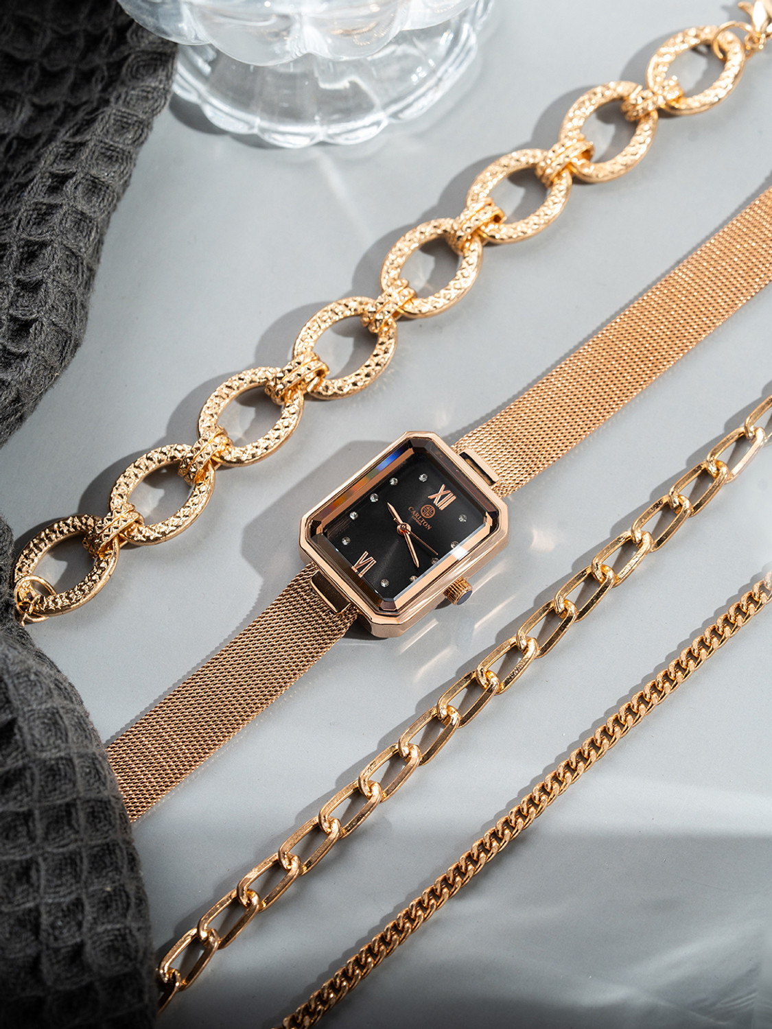 Image of CARLTON LONDON Gift Set of Brixton Watch + Bracelet Analog Watch - For Women CLPLG078 + Bracelet