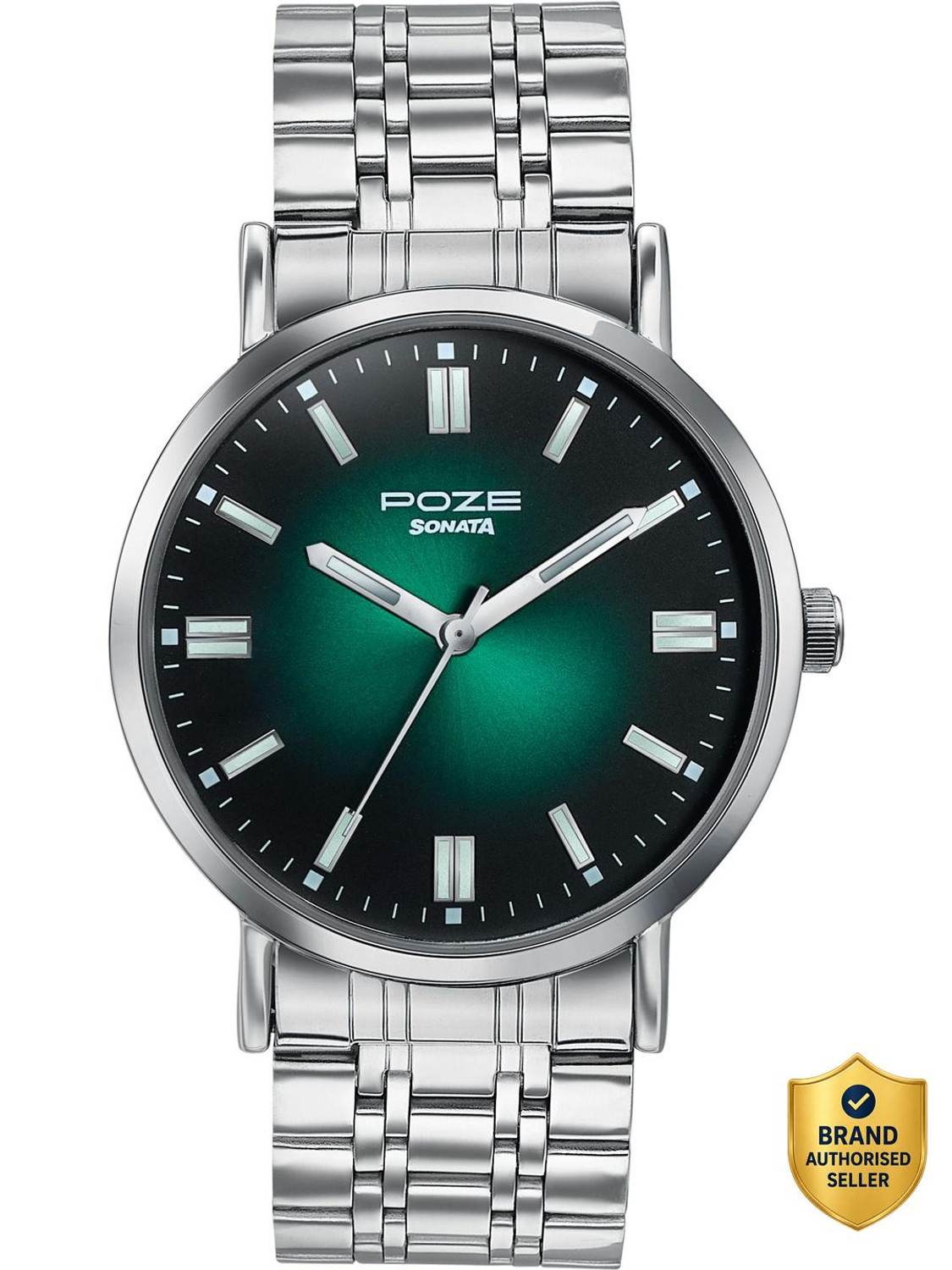 Image of SONATA Poze 6 Sonata Poze 6 Chrome Calling Quartz Green Round Dial Men's Watch Analog Watch - For Men