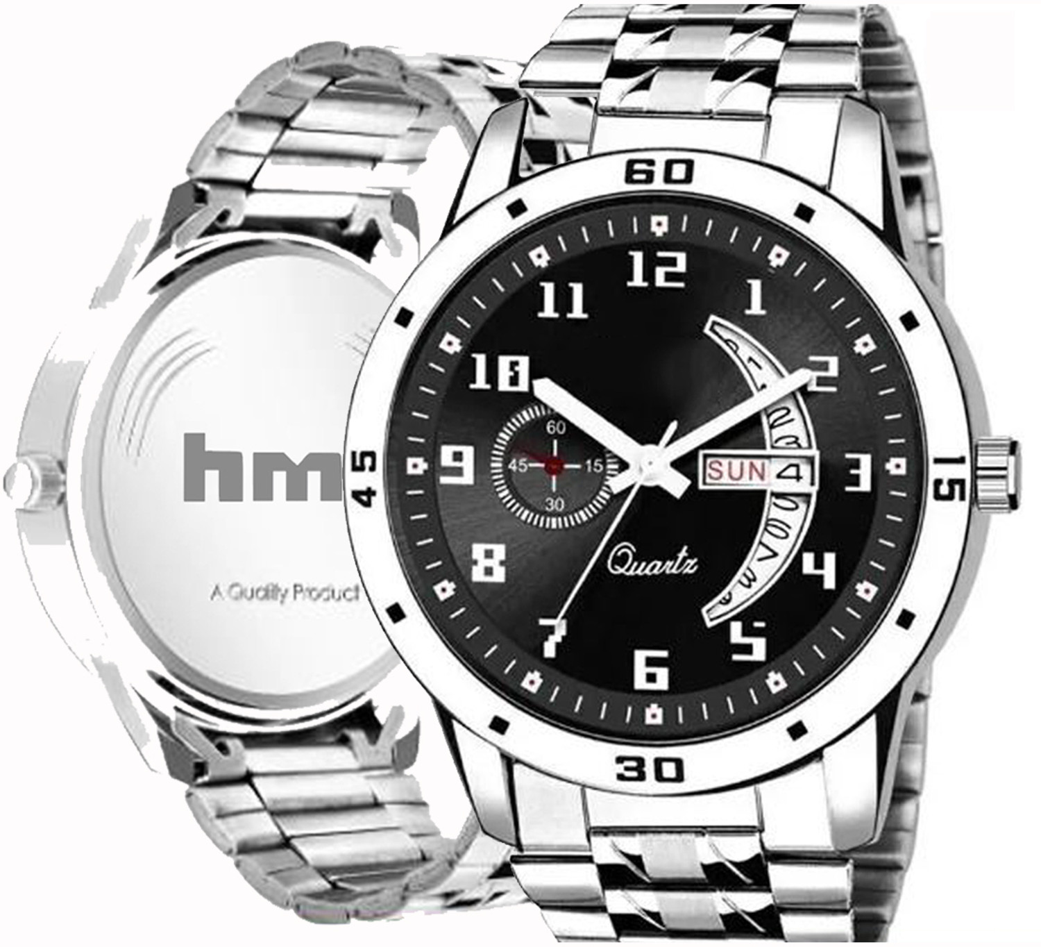 Image of HMT DLX Day & Date Series Original Black HMTS Quartz Steel Wrist Watch Analog Watch - For Men