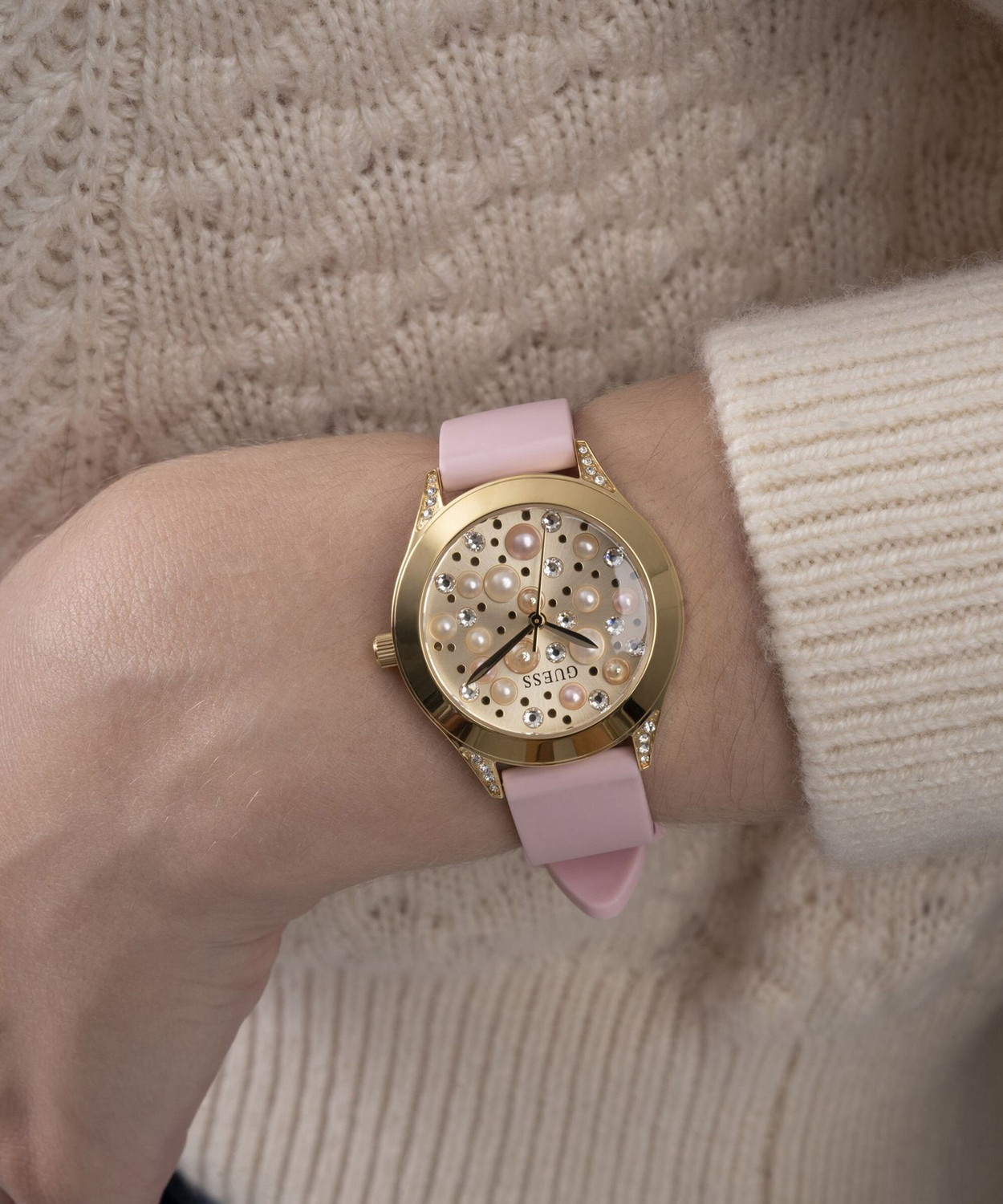 Image of GUESS Champagne Dial Analog Watch - For Women