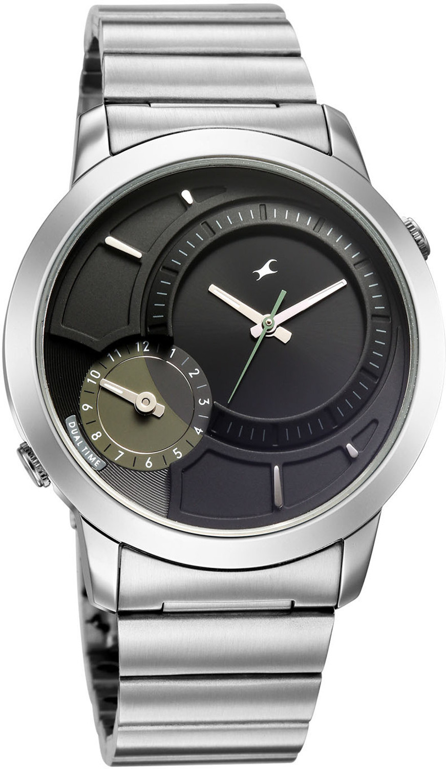Image of Fastrack Pulse IV Pulse IV Dual Time Black Sunray Dial Silver Stainless Steel Strap Analog Watch - For Men