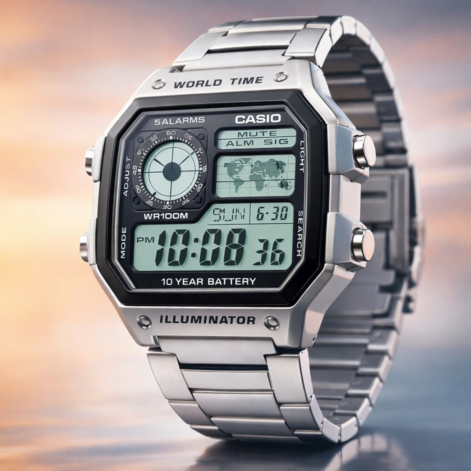 Image of MANVIC ILLUMINATOR SILVER WORLD TIME WATCH Digital Watch - For Men
