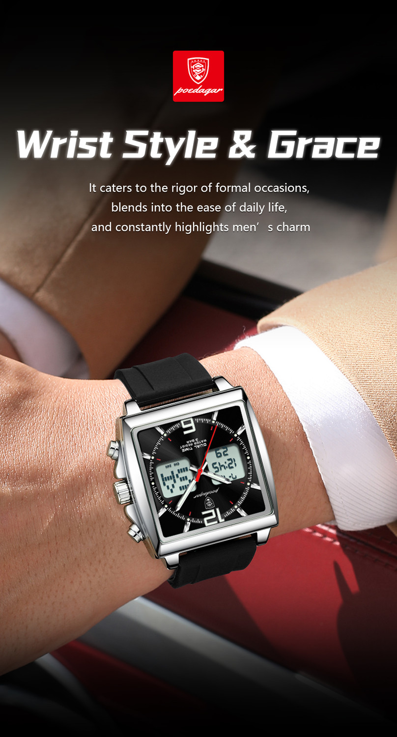 Image of POEDAGAR Analog-Digital Watch - For Men Black Colour Quartz Watch For Men - E109G-C