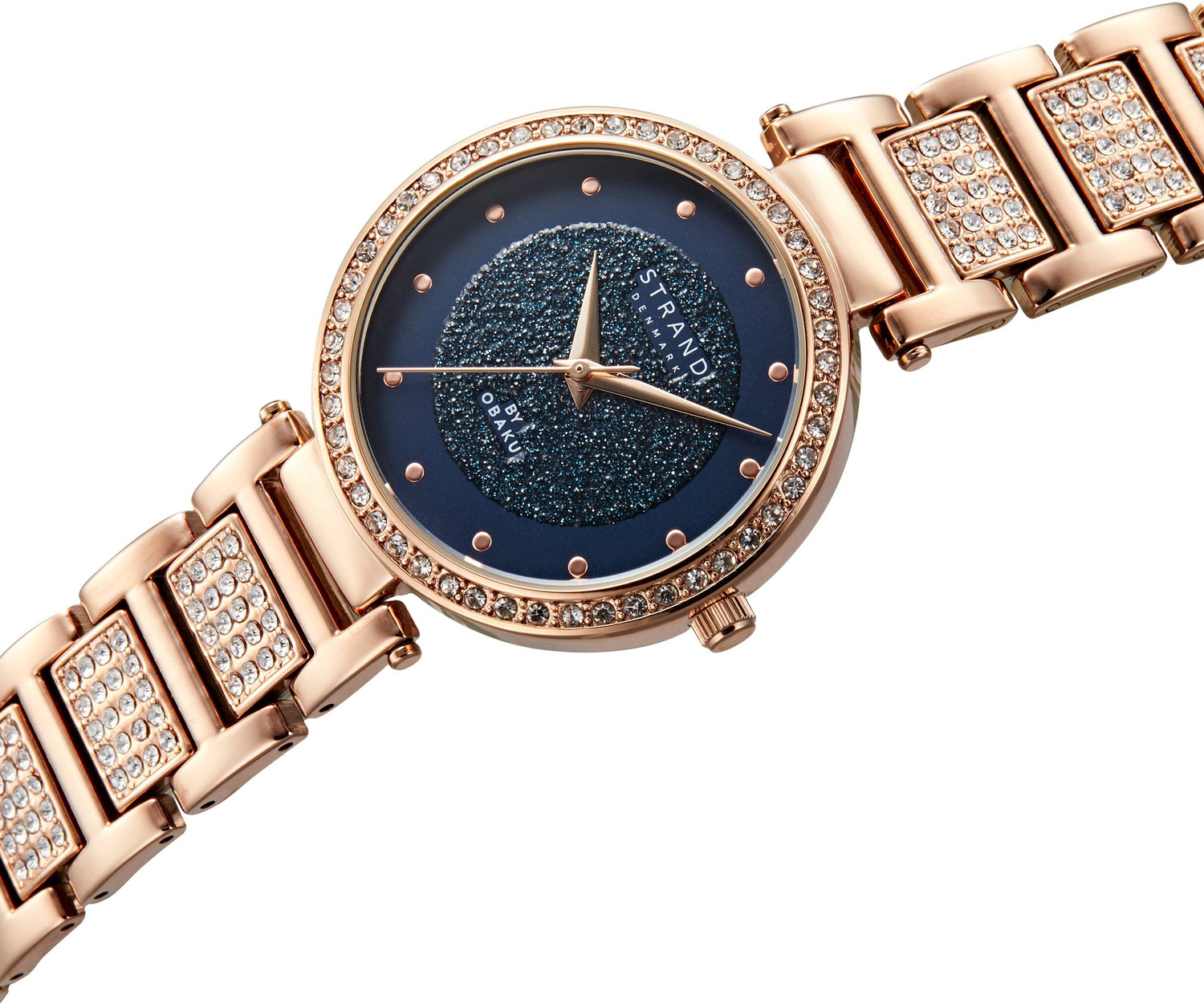 Image of Strand By Obaku S713LXVLSV-DB A Brooke Lapis Glitter Texture with Crystals Analog Watch - For Women
