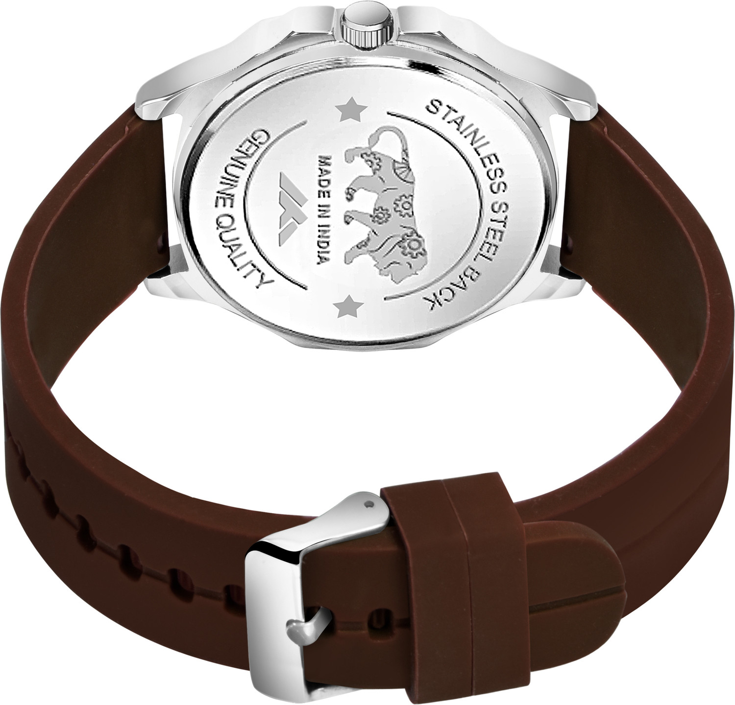 Image of Loretta LT-64 New Brown Silicone Strap Embossed Sqaure Dial Analog Watch - For Men