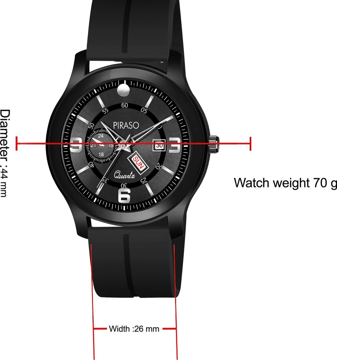 Image of PIRASO D&D MSC19 BLACK Piraso Black Day Date Dial & Black Silicone Magnetic Lock Strap Watch For Men Analog Watch - For Men