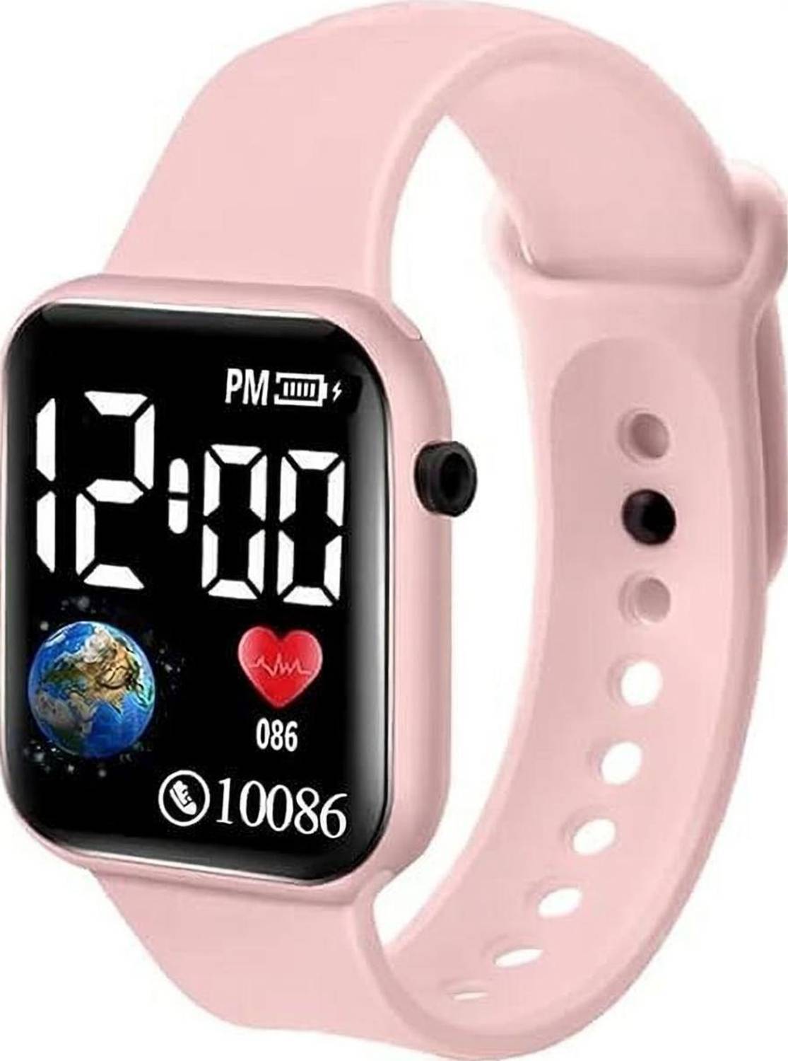 CERO EARTH-PINK-LED Luminous LED Display Fashionable Children Kids Square Silicon Strap Digital Watch - For Boys & Girls