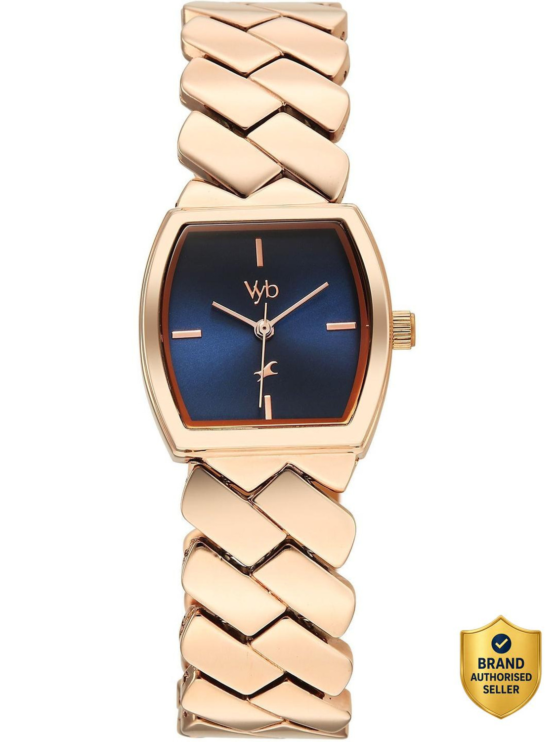 Image of Fastrack Vyb Showstopper Fastrack Vyb Showstopper Quartz Navy Blue Dial Rose gold Strap Analog Watch - For Women