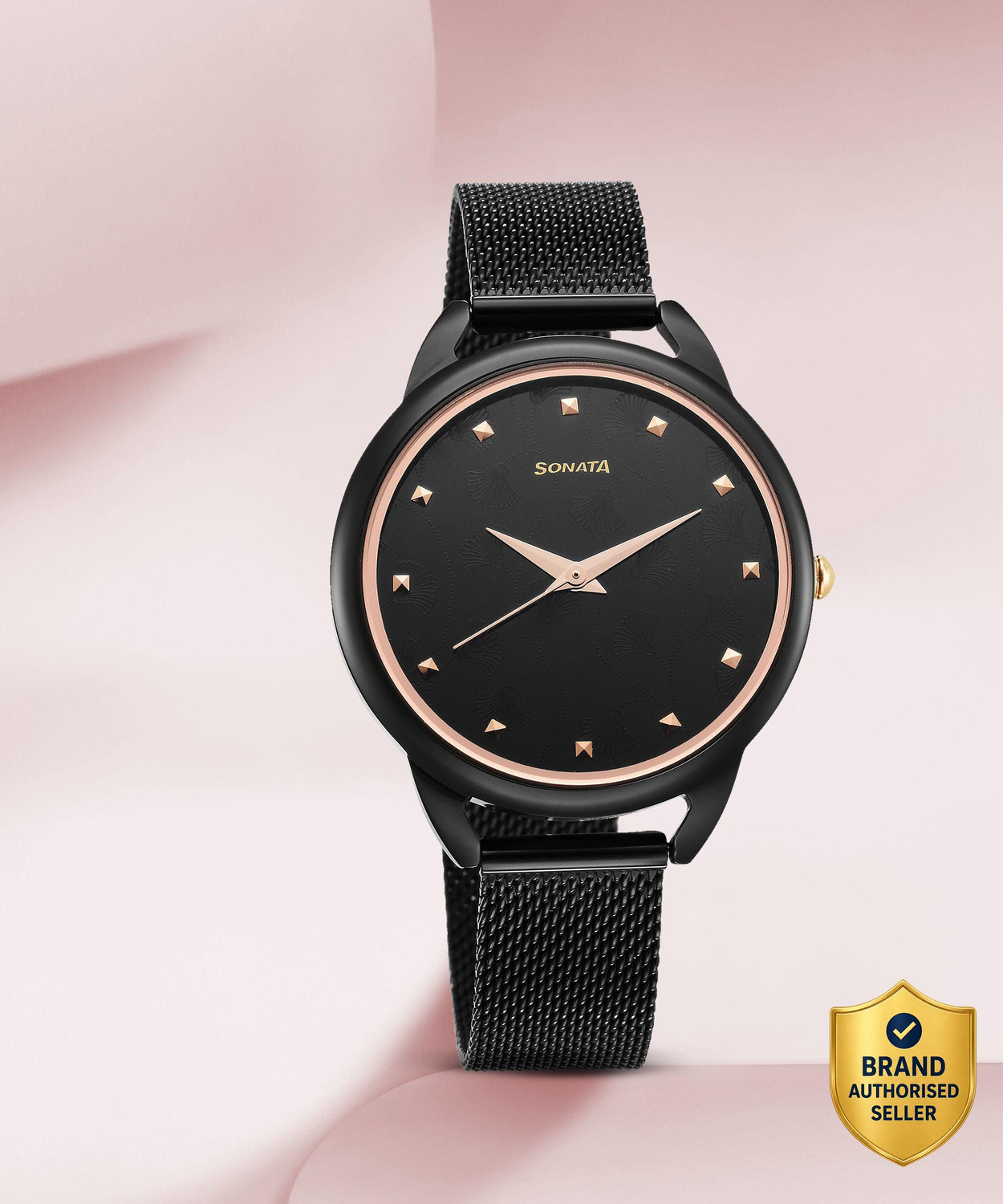 Image of SONATA Sonata Wedding Black Dial Black Stainless Steel Strap Analog Watch - For Women