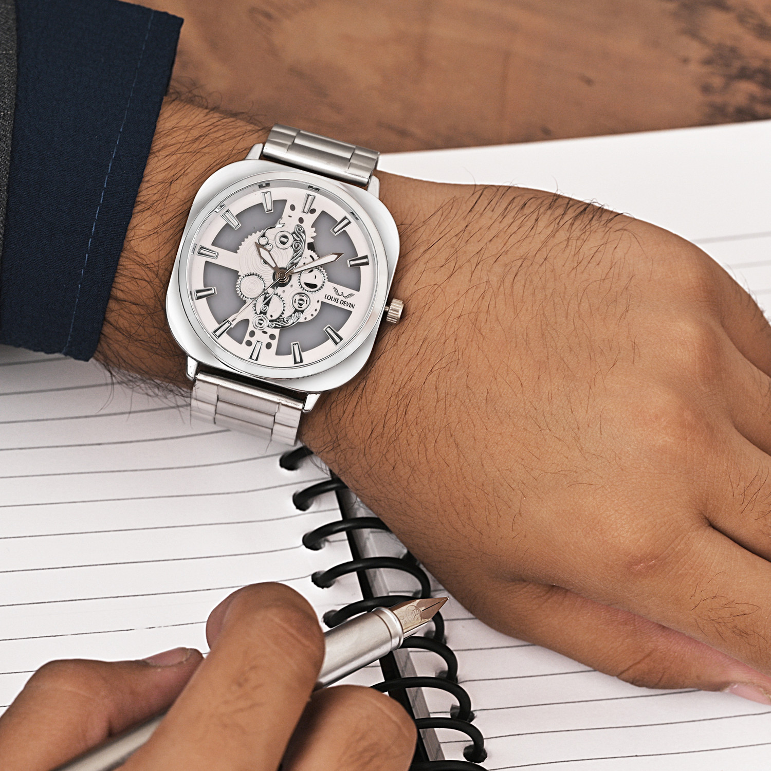 Image of LOUIS DEVIN LD-G081-WHT-CH Stainless Steel Chain Analog Watch - For Men