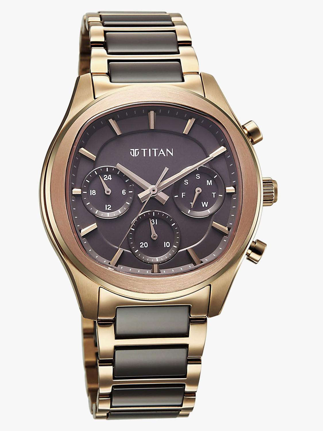 Image of Titan CERAMIC FUSION 3.0 Ceramic Fusion 3.0 Grey Dial Grey Solid Link Stainless Steel Strap Analog Watch - For Men