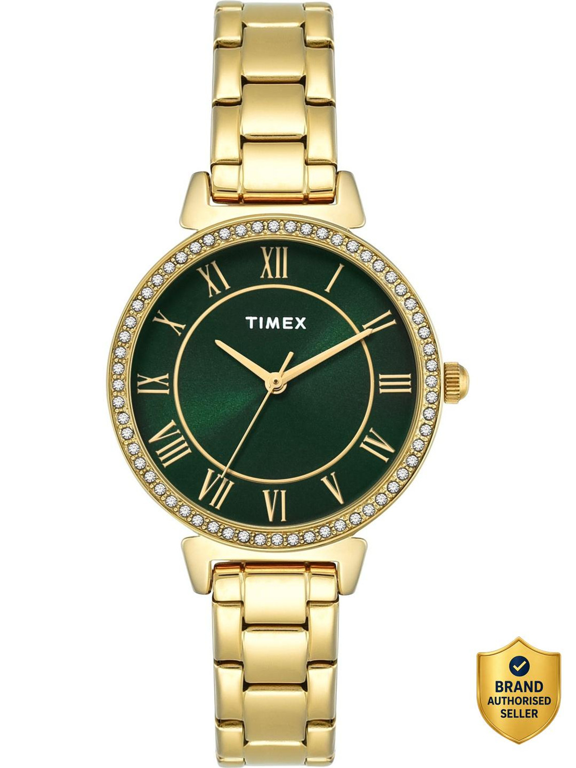 Image of TIMEX TWEL223SMU03 Round 32mm Green Dial Analog Watch - For Women