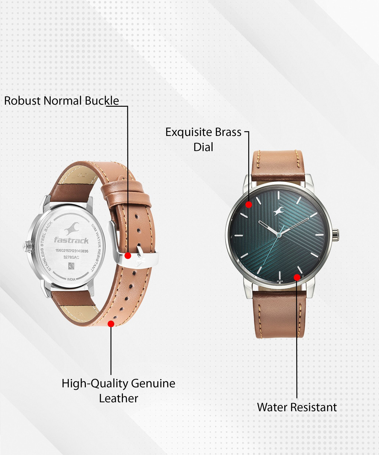 Image of Fastrack Stunners 6.0 Fastrack Stunners Green Dial Brown Leather Strap Analog Watch - For Men