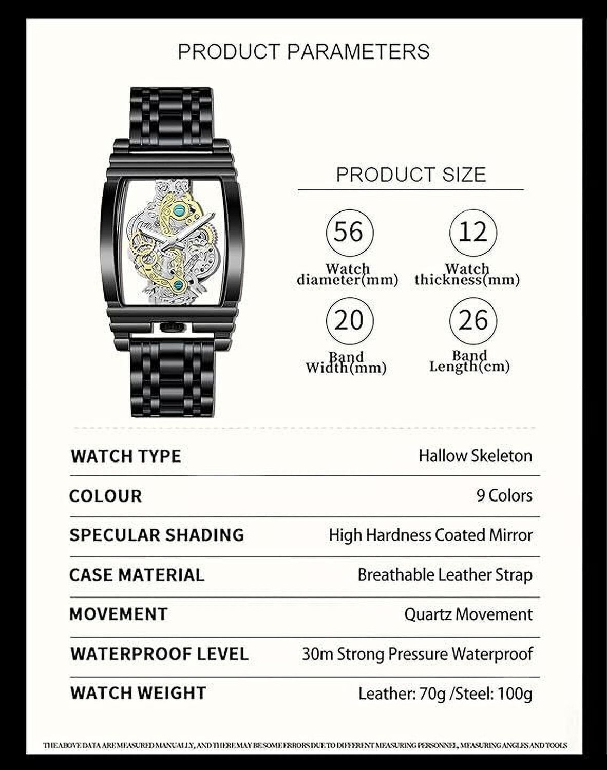 Image of glowgreen MSG2880 Rectangle Tonneau Large Dial Stainless Steel Band Quartz Wristwatch Analog Watch - For Men