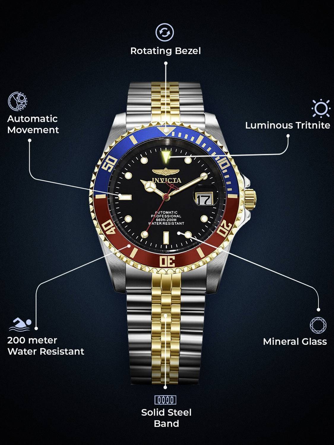 INVICTA 29180 Pro Diver Automatic Black Dial Analog Watch - For