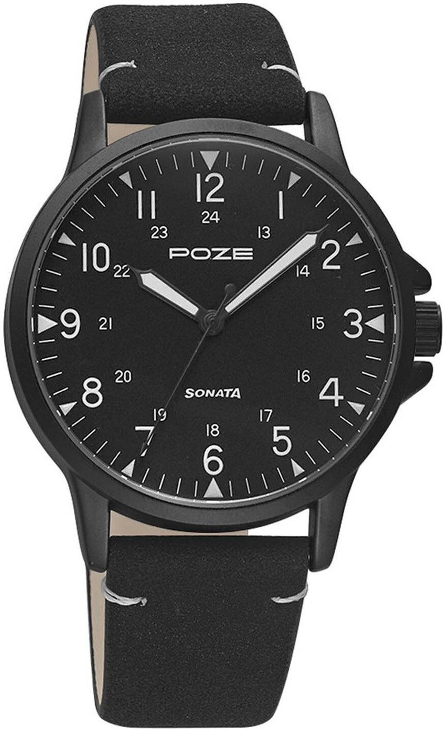 Image of SONATA Sonata Poze Quartz Analog Black Dial PU Leather Strap Watch for Men Analog Watch - For Men