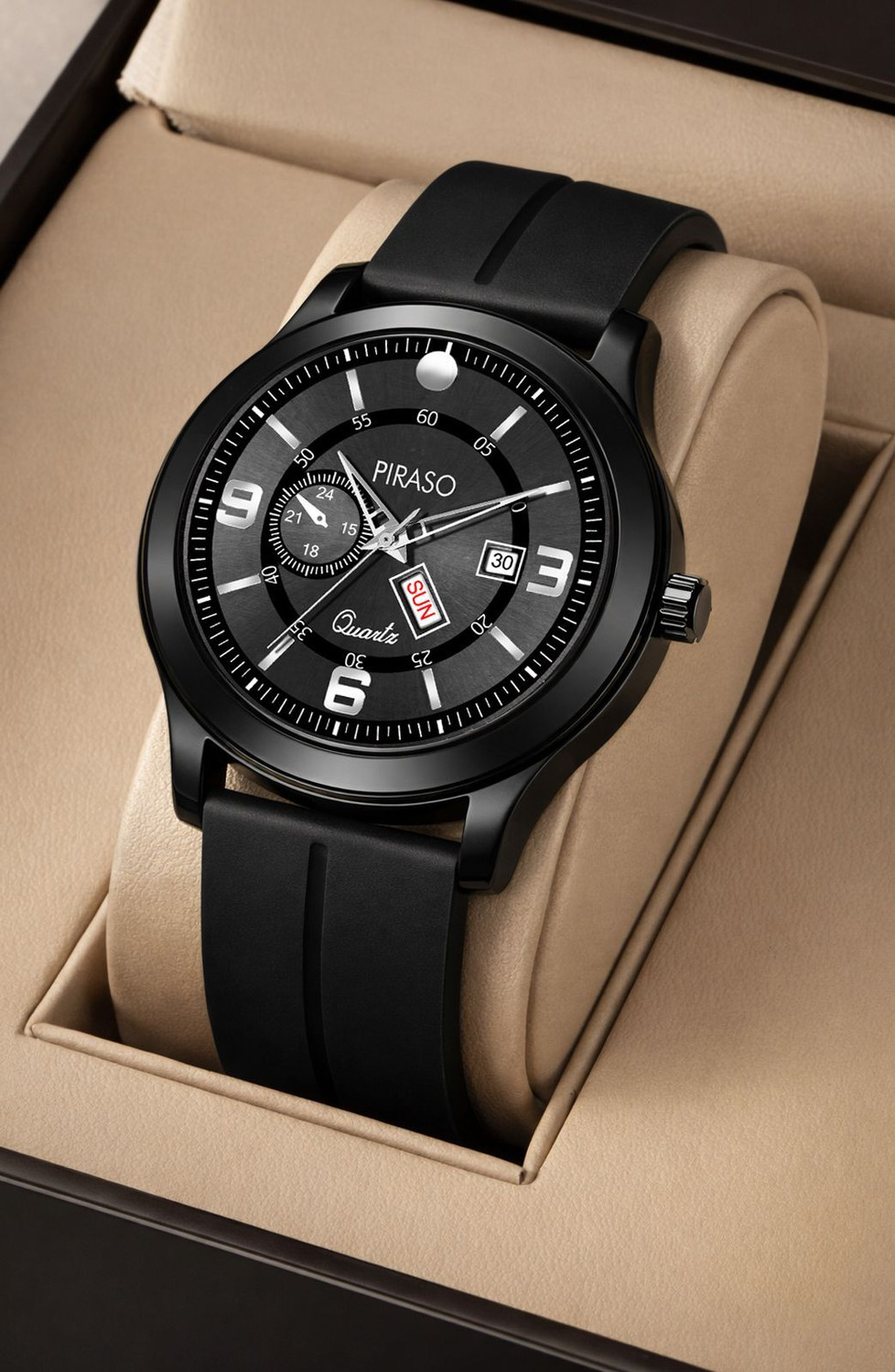 Image of PIRASO D&D MSC19 BLACK Piraso Black Day Date Dial & Black Silicone Magnetic Lock Strap Watch For Men Analog Watch - For Men