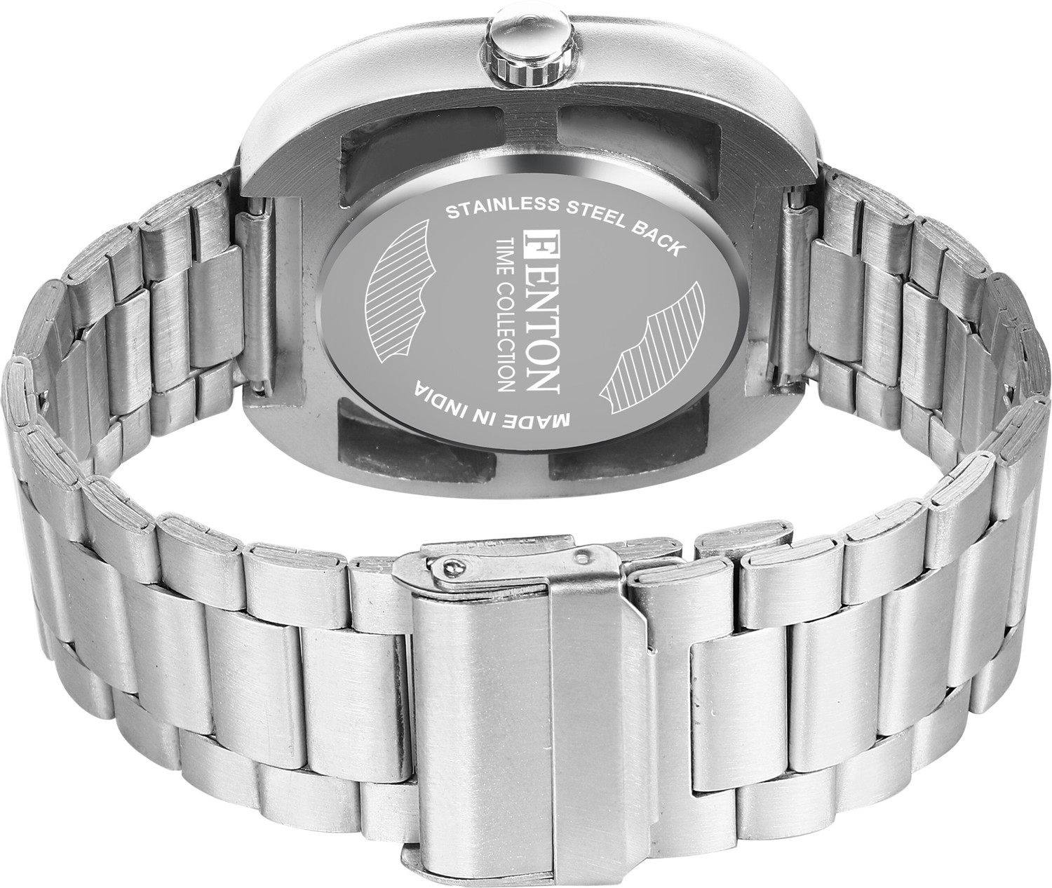 Image of FENTON WATCHES FENTON-900051 Wrist Watch, Stainless Steel Bracelet, Black Dial with Arabic Numerals Analog Watch - For Men