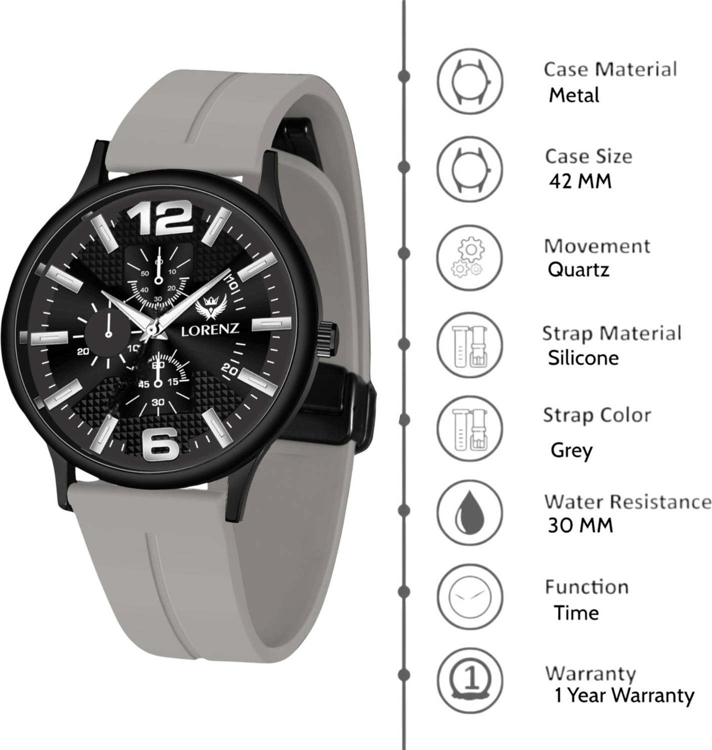 LORENZ MK-4081R No Second Hand with Magnetic Lock Strap Watch