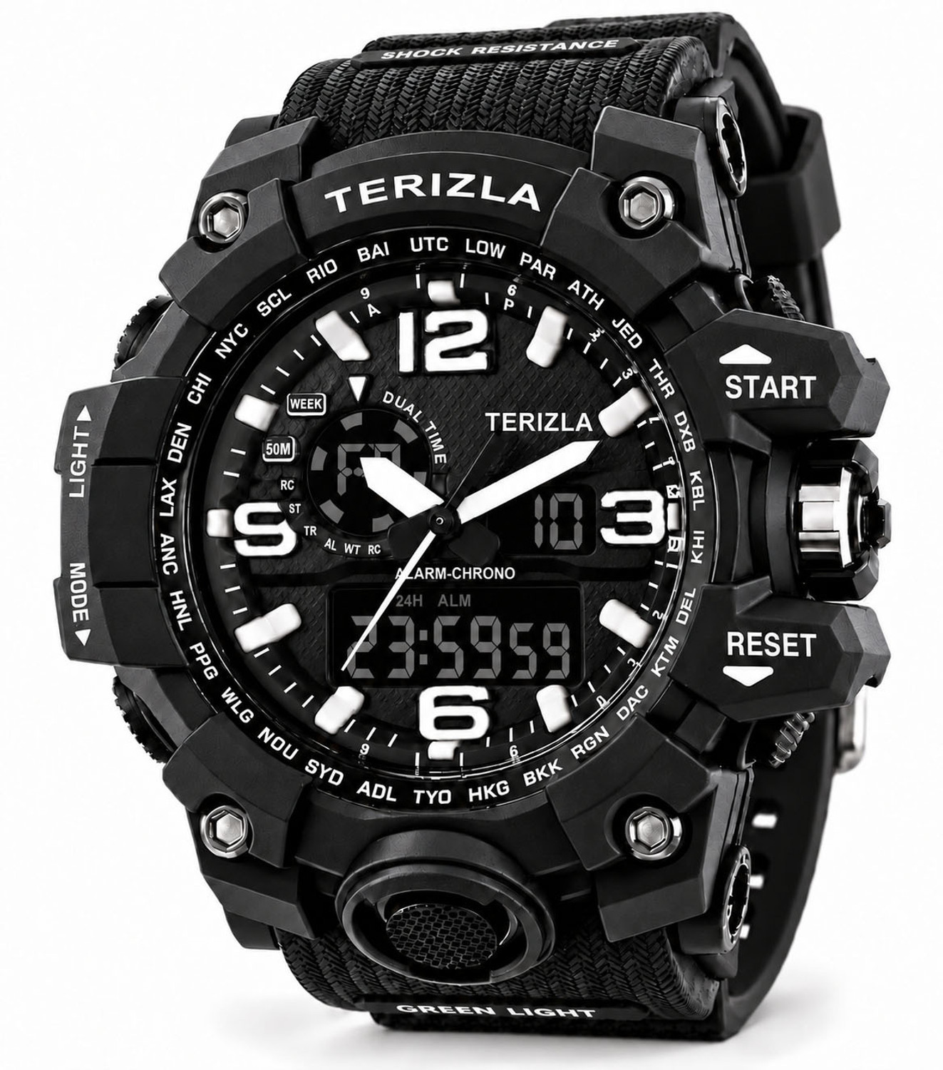 Image of TERIZLA Sport Analog Digital Dual Time Multifunction Mud Resistance Watch Analog-Digital Watch - For Men Rugged Military Wristwatch with Chronograph, Alarm, and Luminous Display