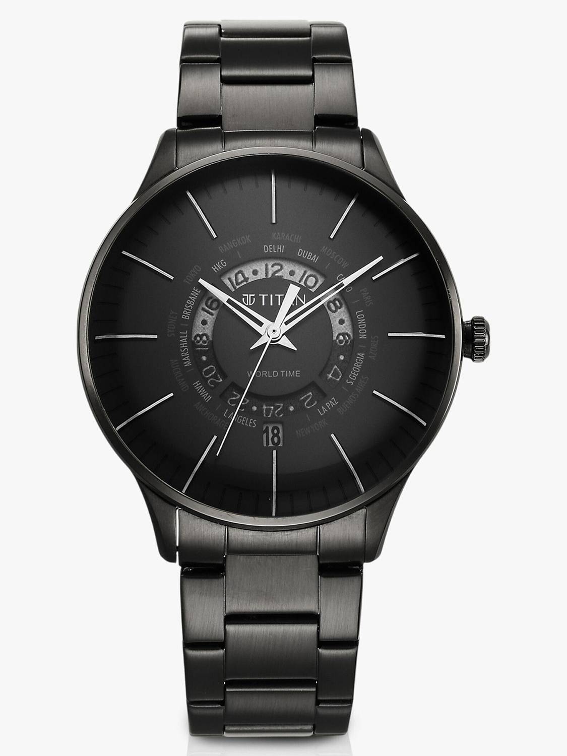 Titan World Time Black Dial Black Stainless Steel Men's Watch - Image 3