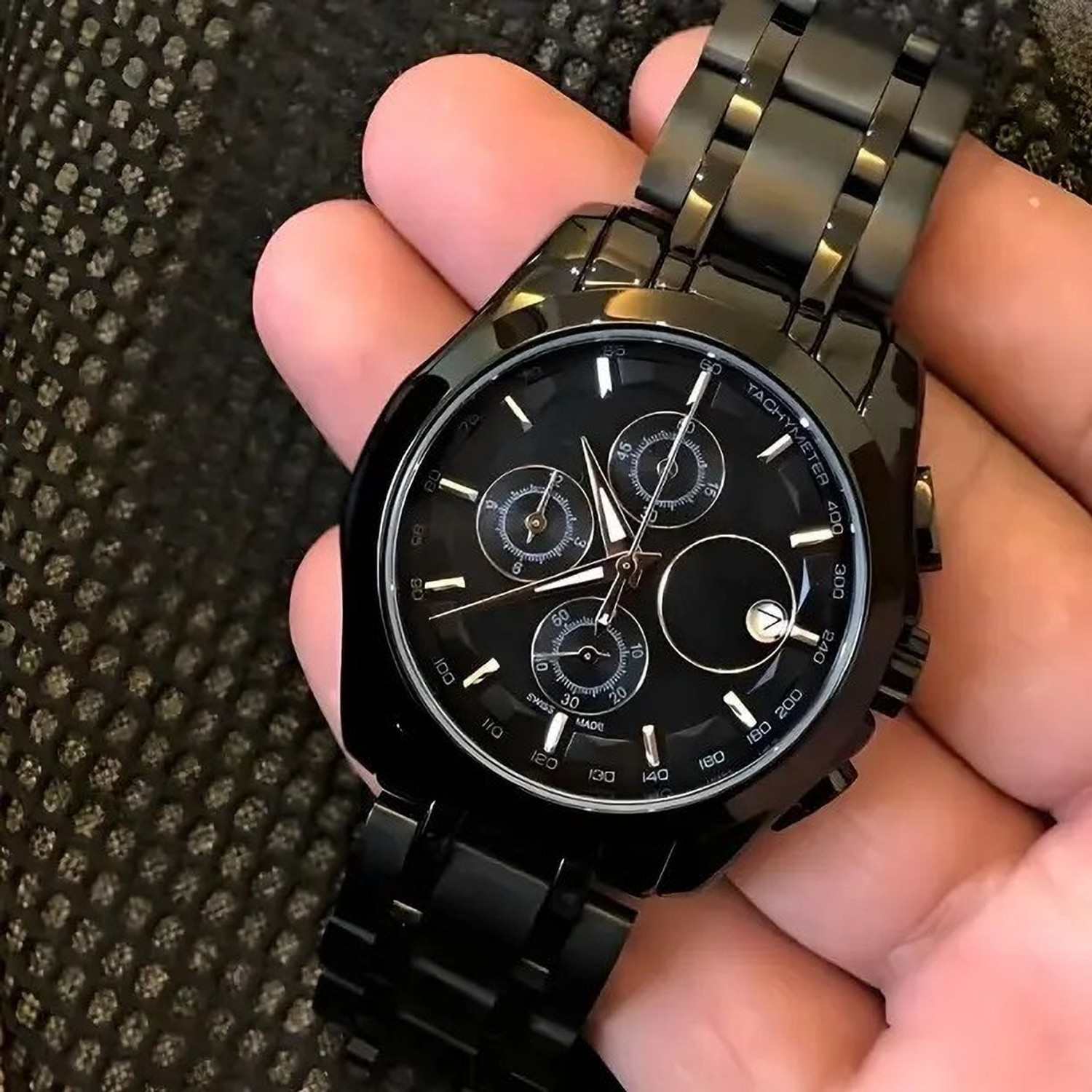 Image of HIRPARA FULL BLACK men watch Trending men's - boy's collection black date function working foldover lock Analog Watch - For Men