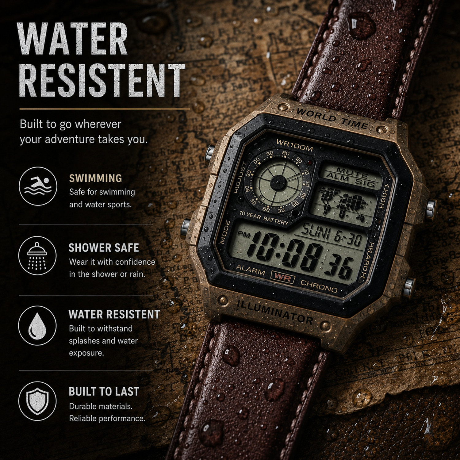 Image of Ticko World time mens watch World Time Mens Watc Brown Colour Digital Watch - For Men