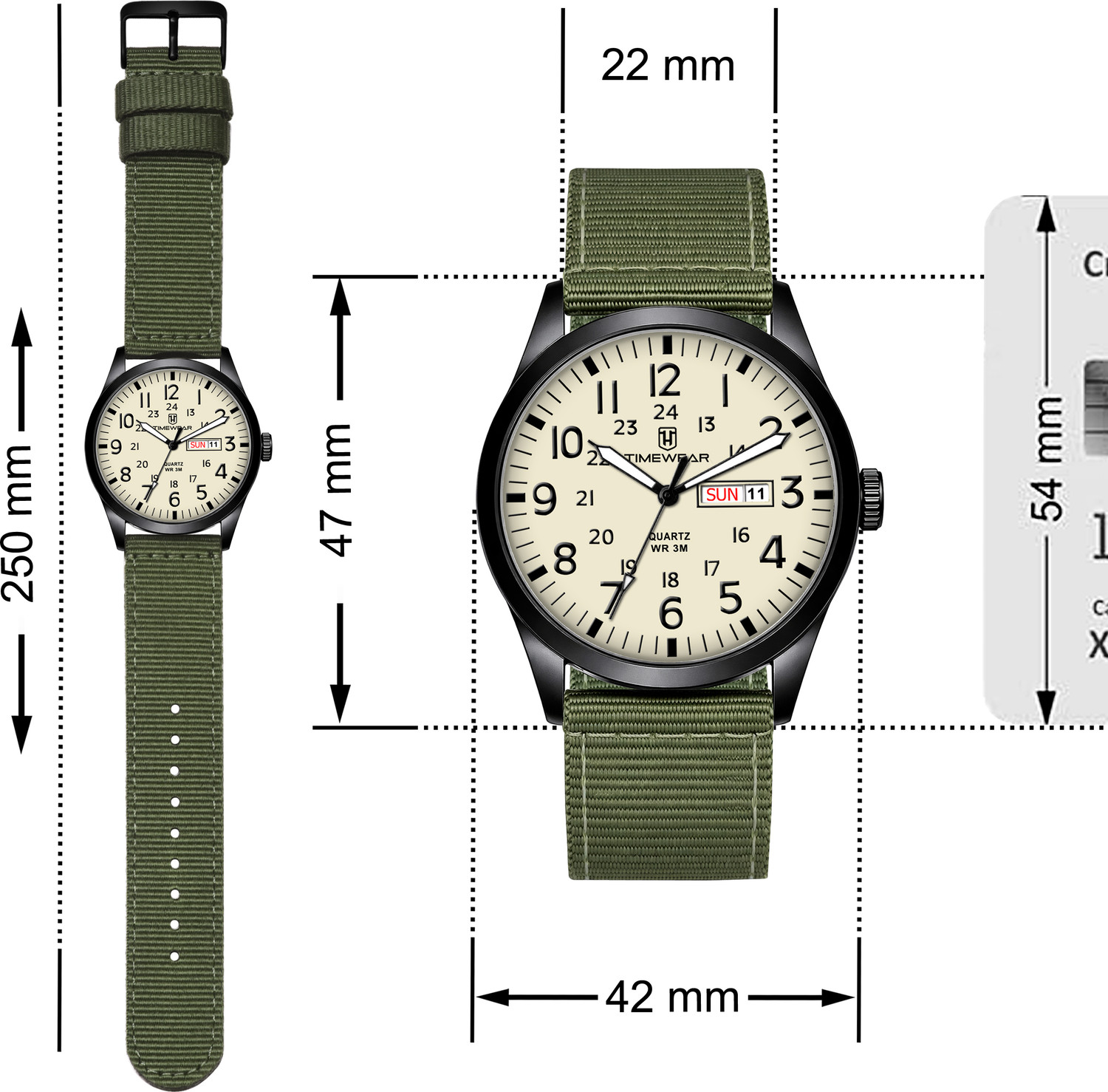 Image of TIMEWEAR 337BGTG TIMEWEAR New Track Number Dial, Day & Date, Green Fabric Strap Analog Watch - For Men