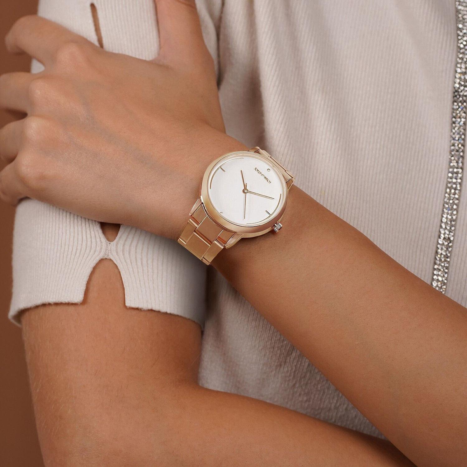 Image of Joker & Witch Joker & Witch Luna 36mm White Dial Rose Gold Stainless Steel Watch for Women Analog Watch - For Women