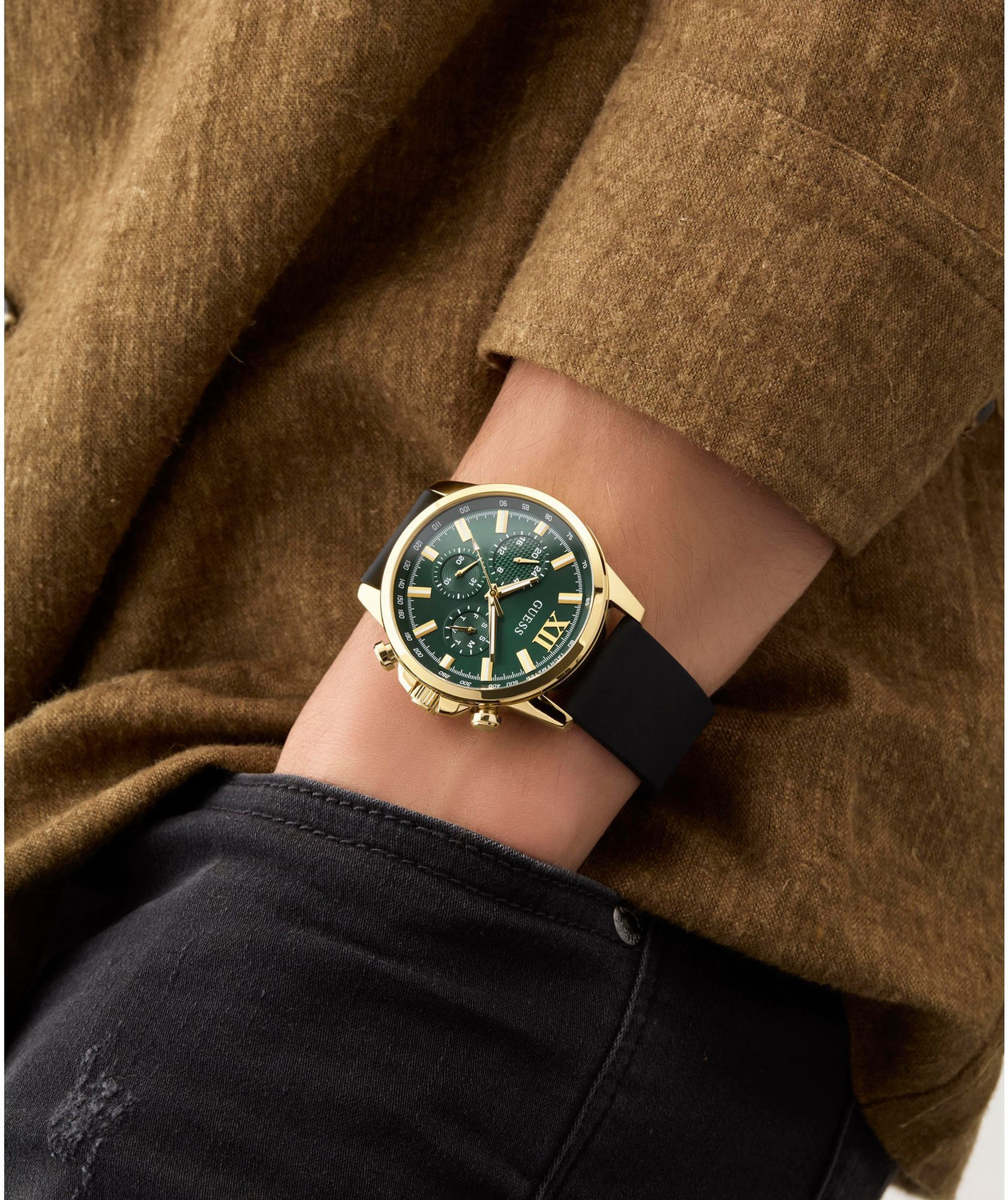 Image of GUESS GW0913G4 Walker Green Round Dial Analog Watch - For Men