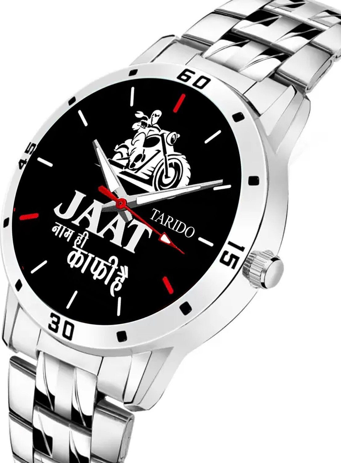 Image of house of common jaat 1568 Jaat Watch black dial stainless steel strap analog wrist Analog Watch - For Men