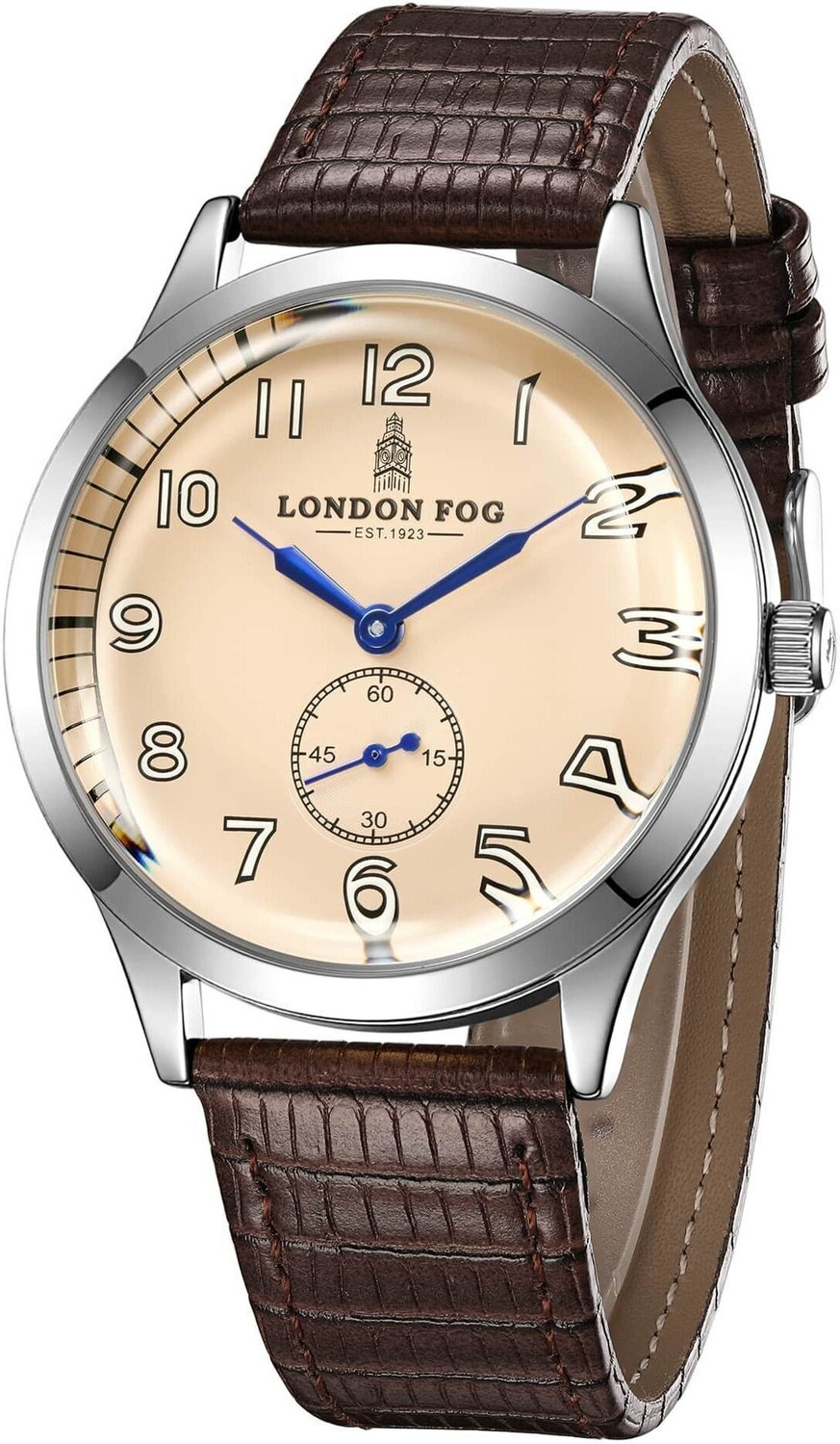 Image of London Fog Vintage Beige Dial, Brown Leather Strap, Luminous Numerals, Curved Mineral Glass Brixton Collection Vintage Beige Dial Luminous Numerals Curved Mineral Glass Analog Watch - For Men