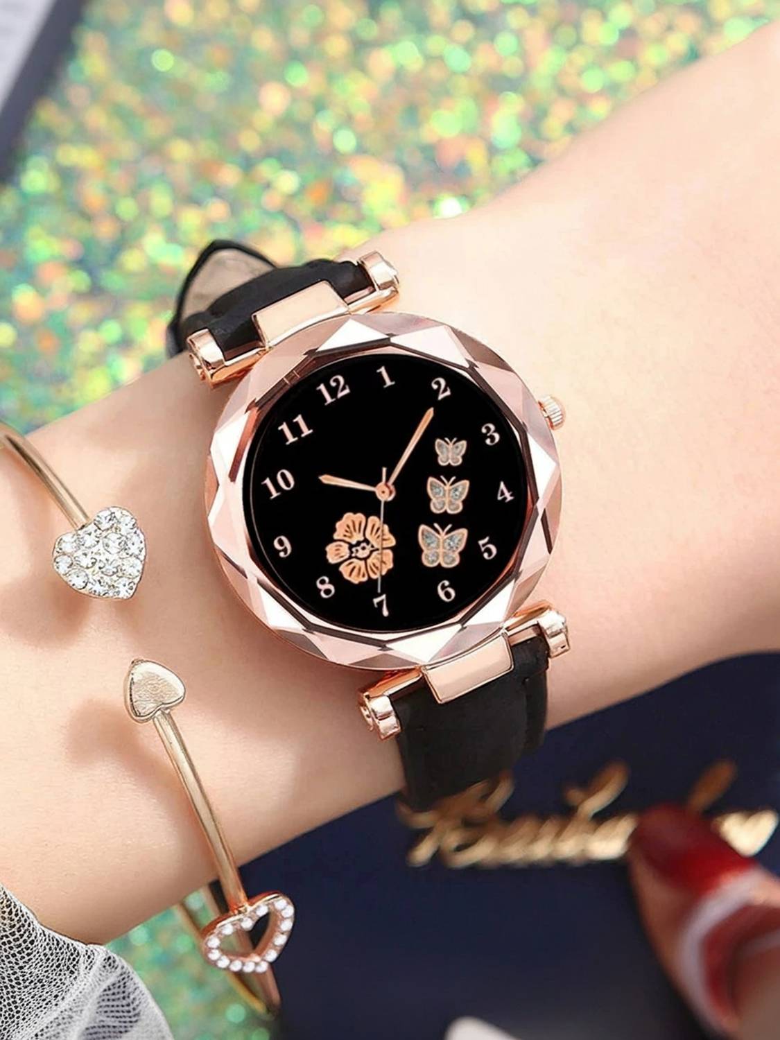Alkhwatches Black Luminous Wings: Beauty in Every Moment Analog Watch  - For Women