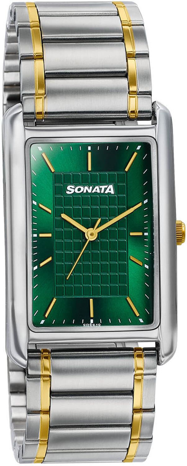 Image of SONATA Ascent Ascent Quartz Green Dial Silver + Gold Metal Strap Analog Watch - For Men