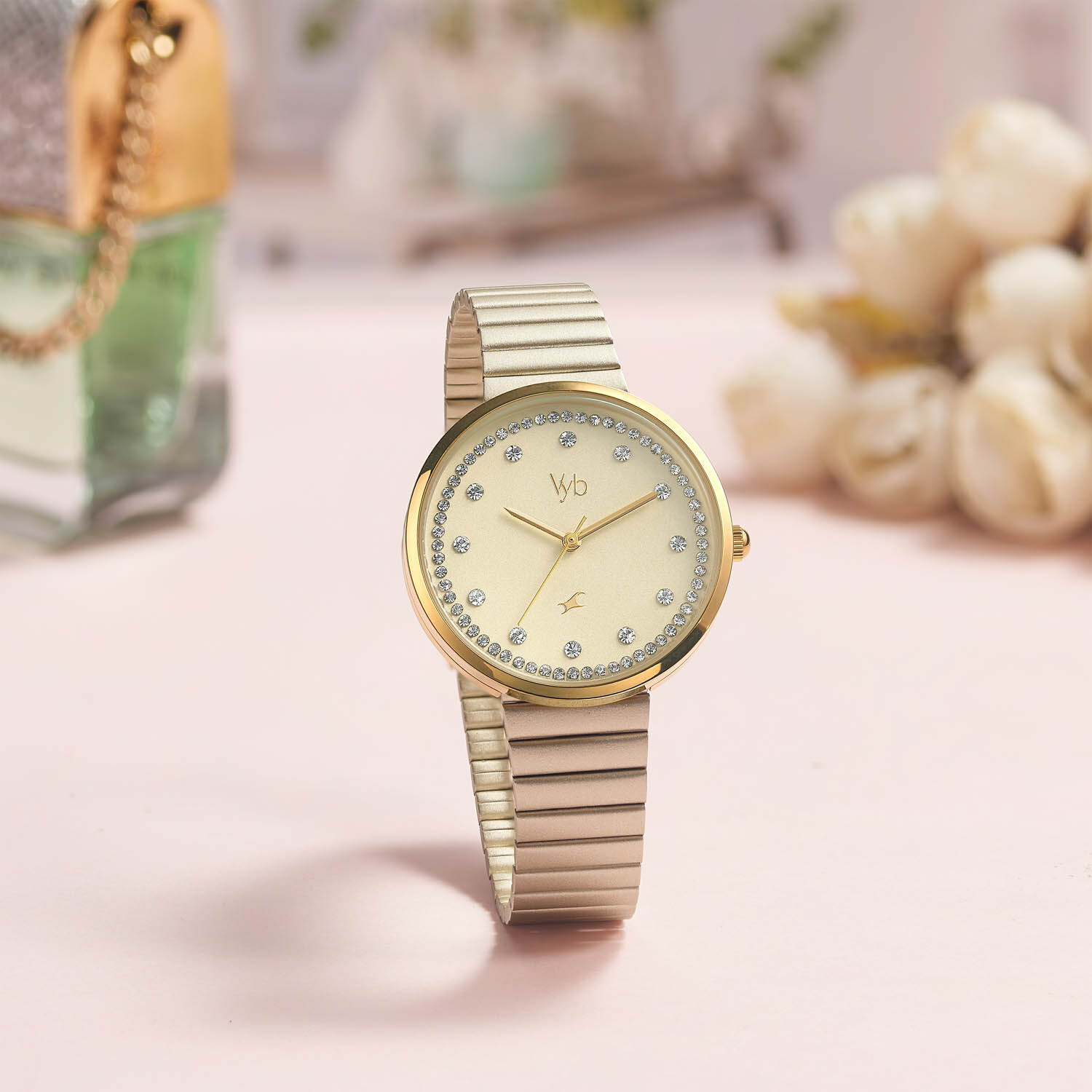 Image of Fastrack Fastrack Vyb Mirage Quartz Golden Dial Stainless Steel Strap Watch for Girls Analog Watch - For Women