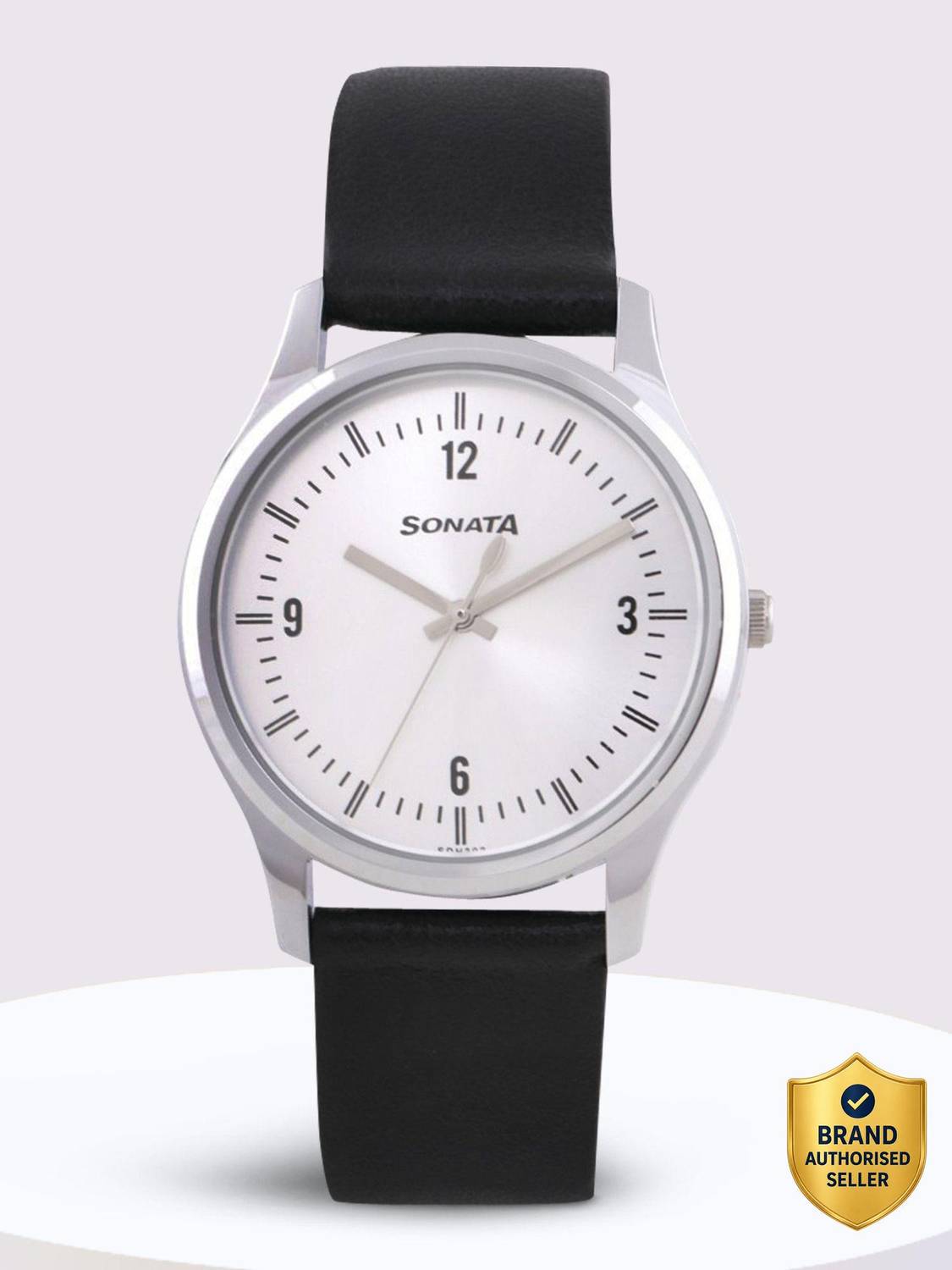 Sonata Essentials Silver Dial Black Leather Strap Analog Watch - Image 1