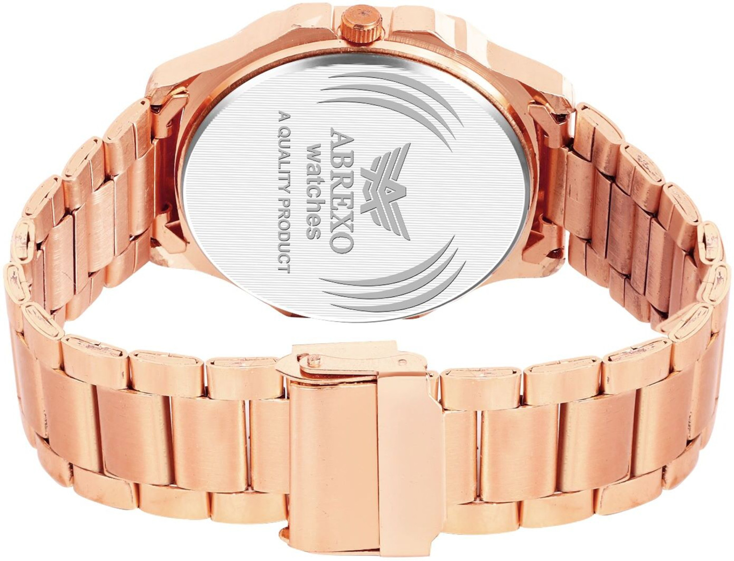 Image of ABREXO Abx8212 BK RG Bracelet Watch Premium Black Dial Date Working Rosegold Stainless Steel Quartz Watch For Boys Analog Watch - For Men