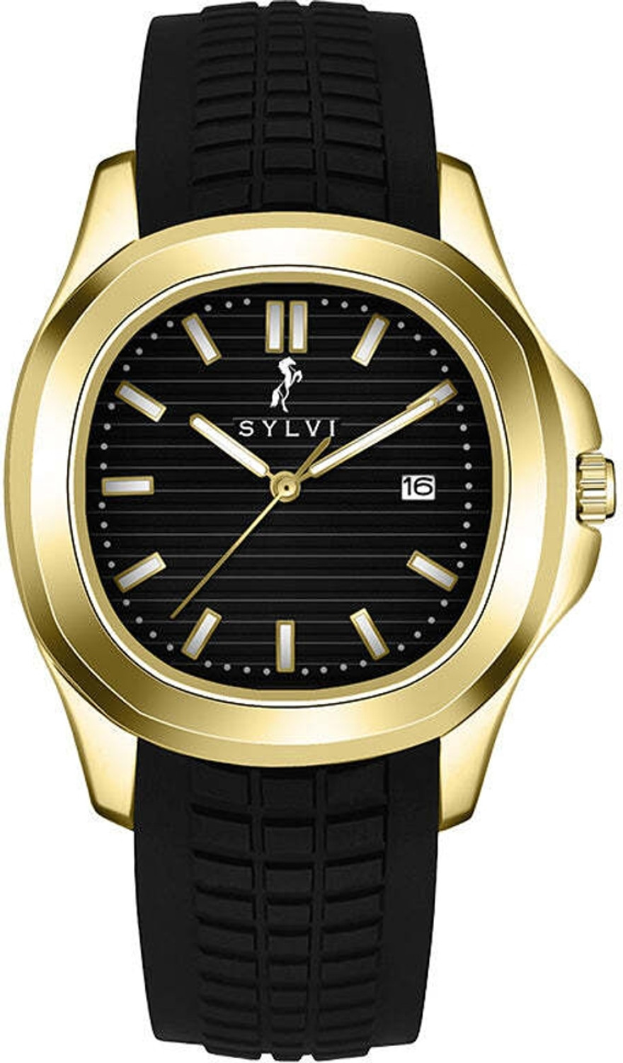 Image of Sylvi Urbanic Gold Black Silicone Strap Watch for Men 1521-URBANIC-SILICONE Analog Watch - For Men