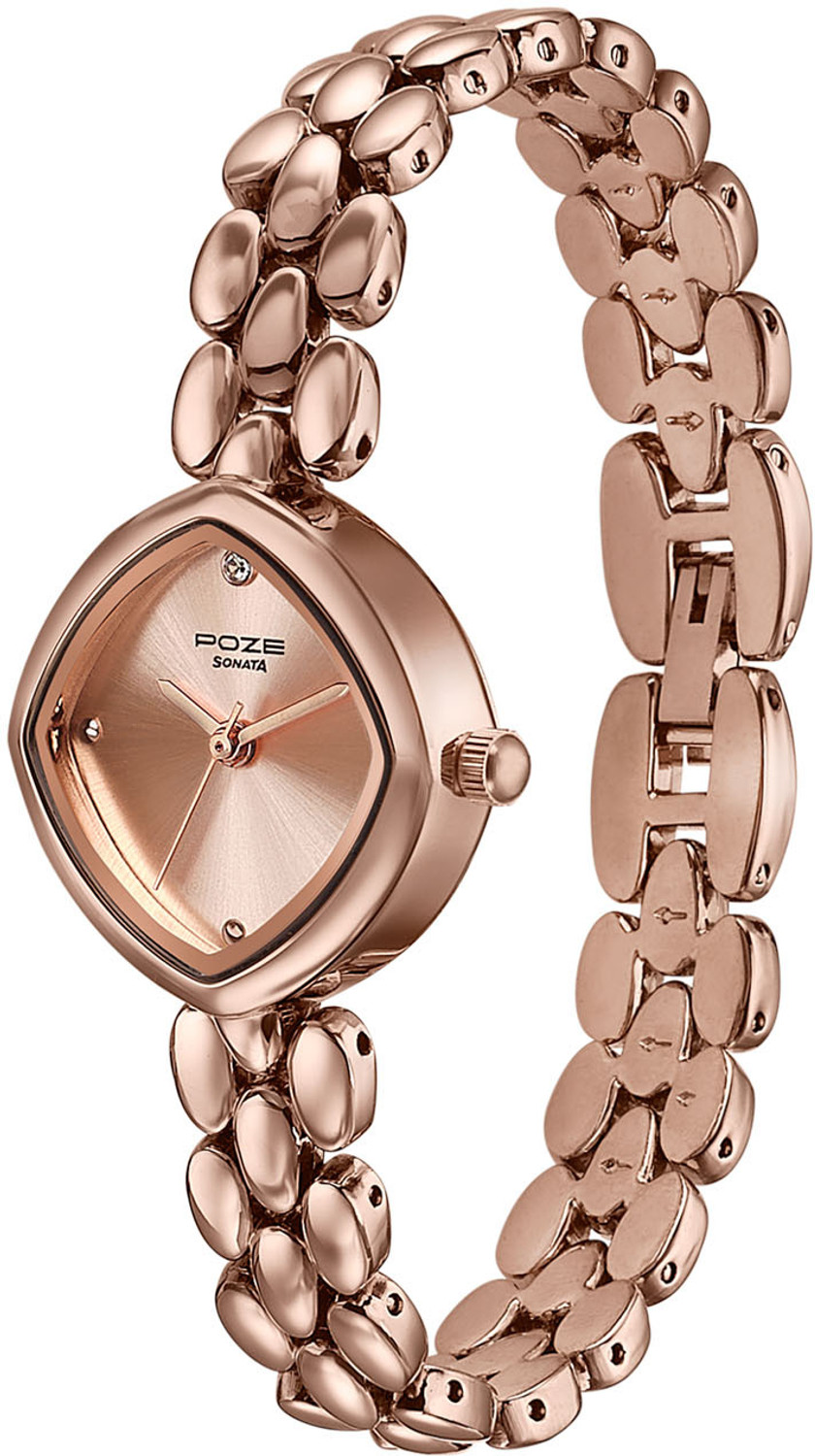 Image of SONATA Poze Drop 9.2 Poze 9 Quartz Pink Dial IPRG Solid Link Strap Analog Watch - For Women