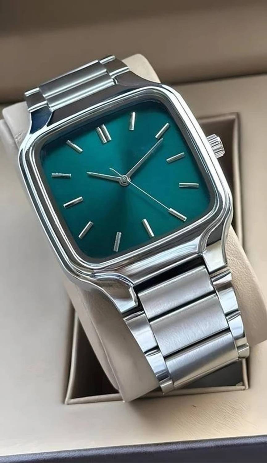 Calf & Co. Square Silver Premium Quality Rectangle Shape Smooth Adjustable Chain Analog Watch - For Men