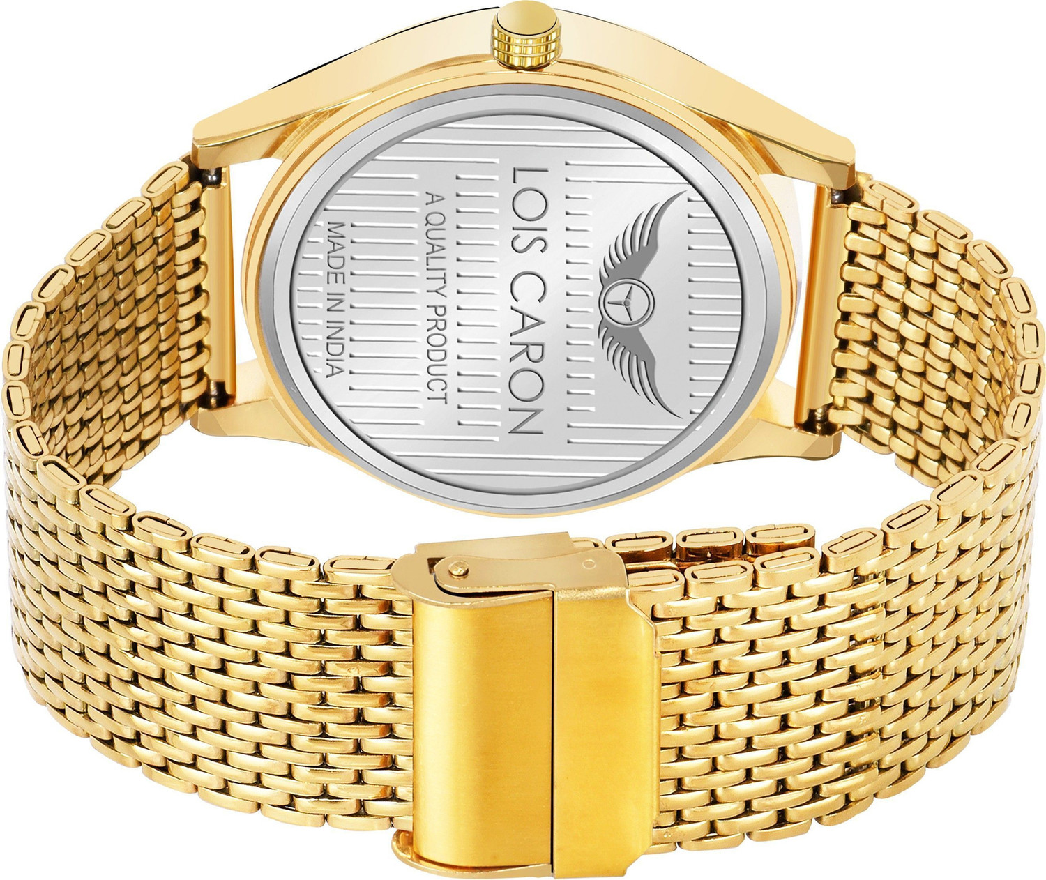 Image of LOIS CARON LCS-8650 Day & Date Original Gold-Plated Green Dial Stylish Diamond hour markers Analog Watch - For Men