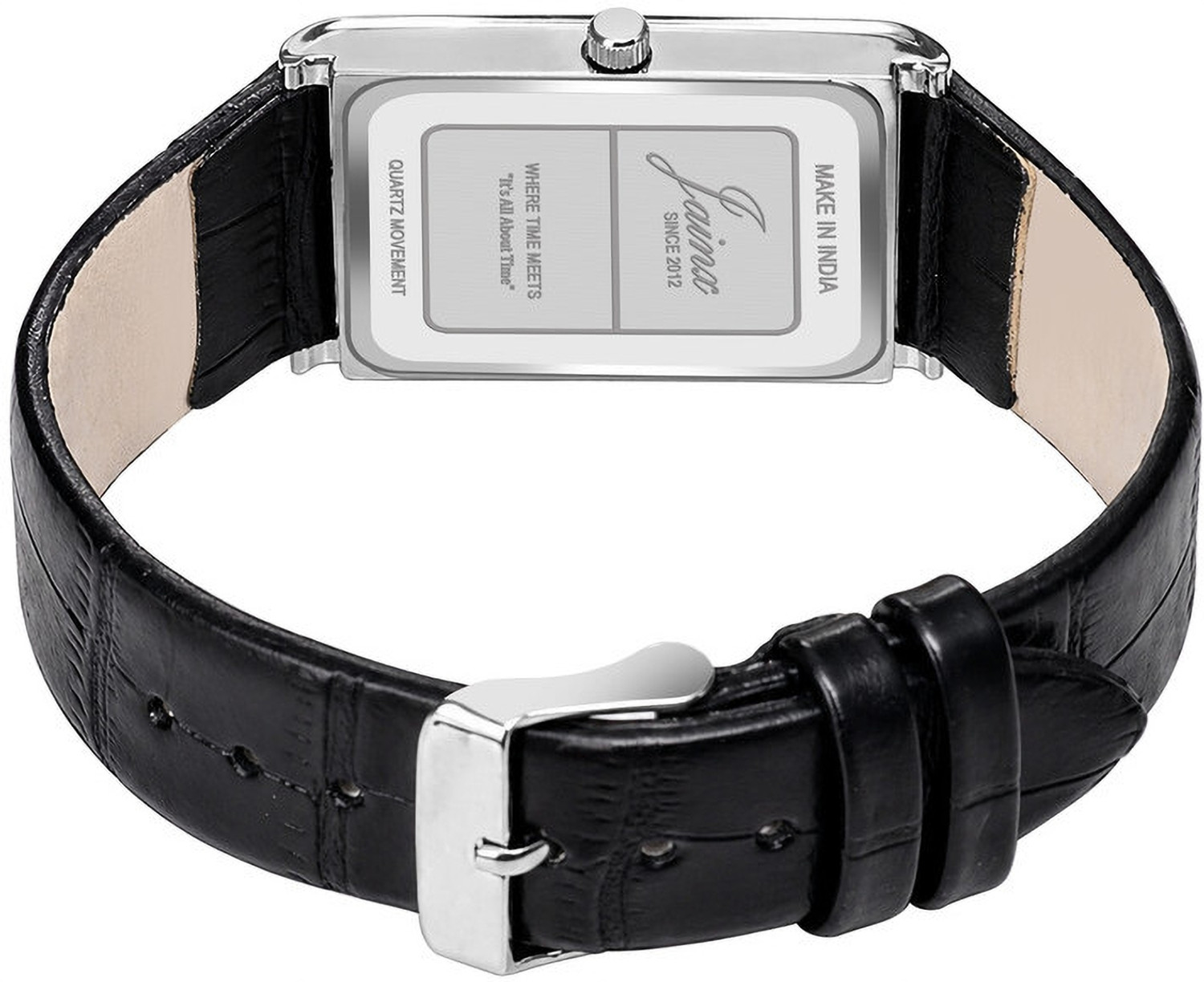 Image of JAINX JM7250 Executive Rectangular Shape Black Leather Strap Analog Watch - For Men