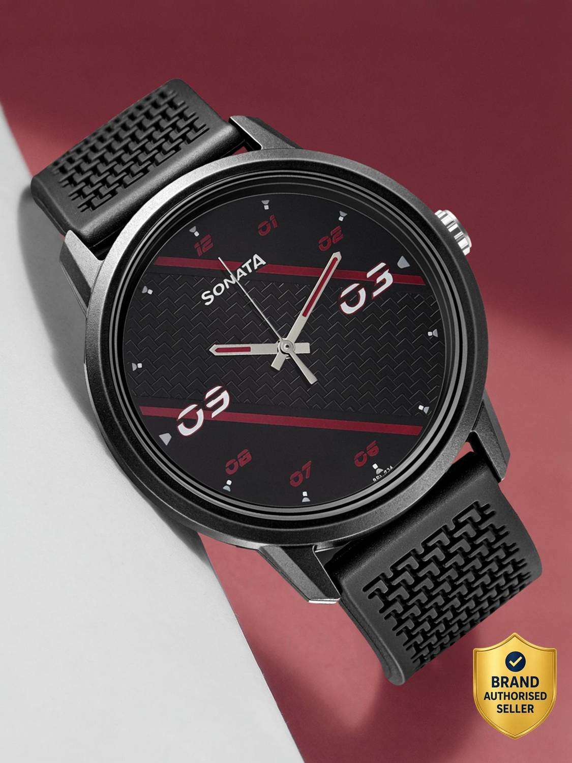 Sonata Volt Black Dial Black Polyurethane Strap Analog Watch - Image 1