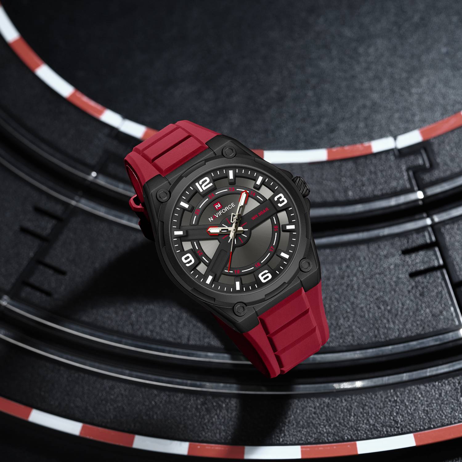 NAVIFORCE NF9260 Black Red Strap Analog Watch - Image 5