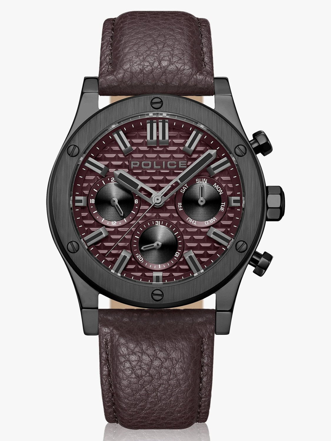 Image of Police Police Ss'23 Feb Launch Police Multifunction Maroon Dial Brown Leather Strap Analog Watch - For Men