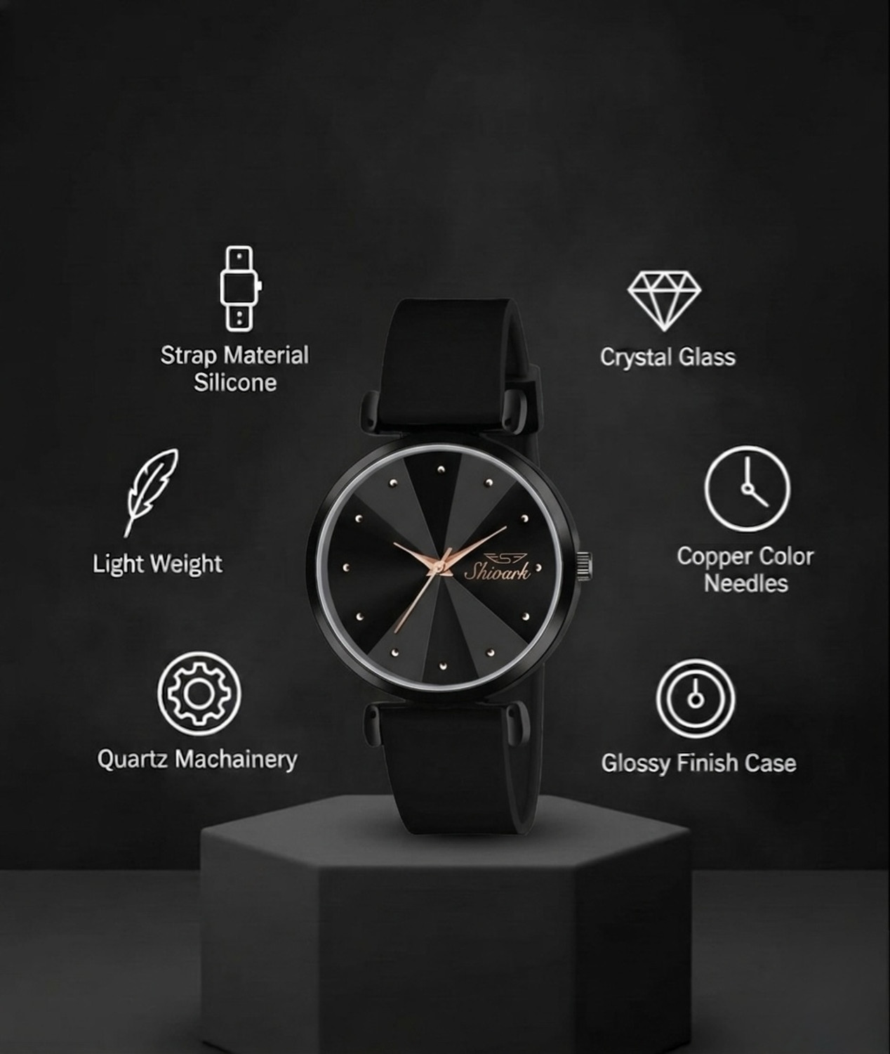 Image of Shivark Black Silicone Strap Analog Watch - For Women