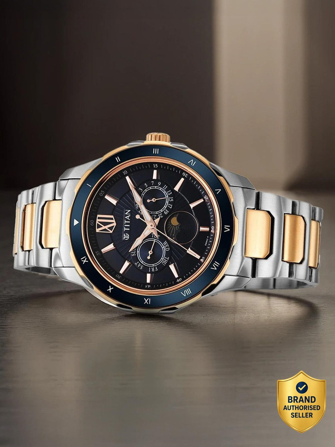 Titan Titan Regalia Premium Multifunction Blue Dial TwoToned SS Strap Analog Watch  - For Men